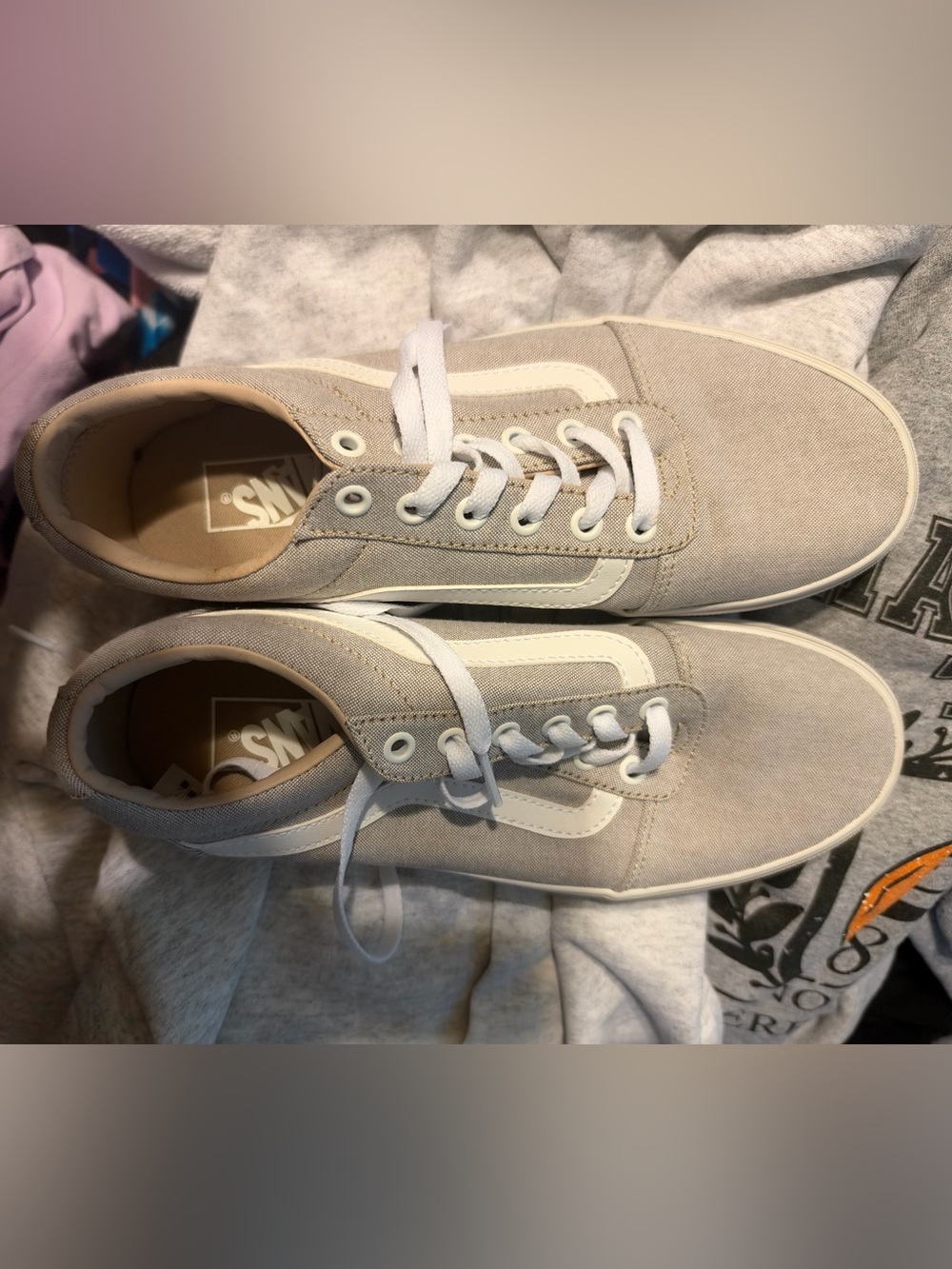Vans Beige and White Old Skool Canvas Sneakers